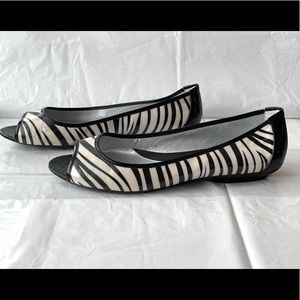 Bandolino peep-toe flats, zebra print, brand new / never worn.